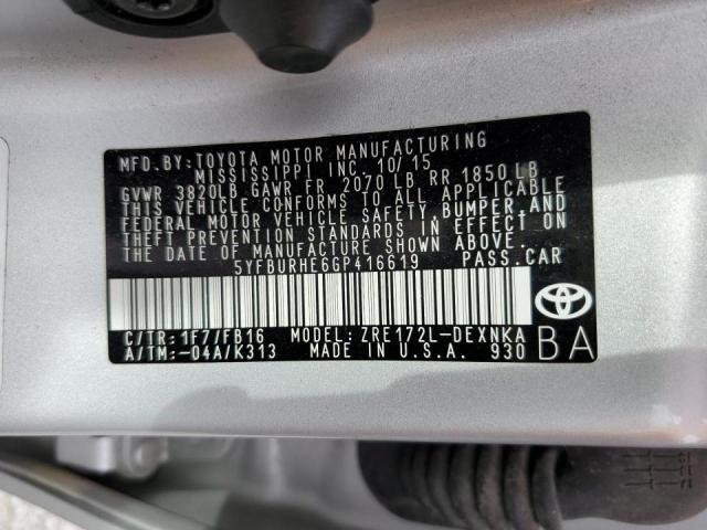 Zdjęcie 10 z aukcji – 2016 TOYOTA COROLLA L z VIN 5YFBURHE6GP416619
