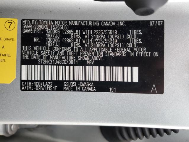 Photo 10 from auction – 2008 LEXUS RX 350 with VIN 2T2HK31U48C070811