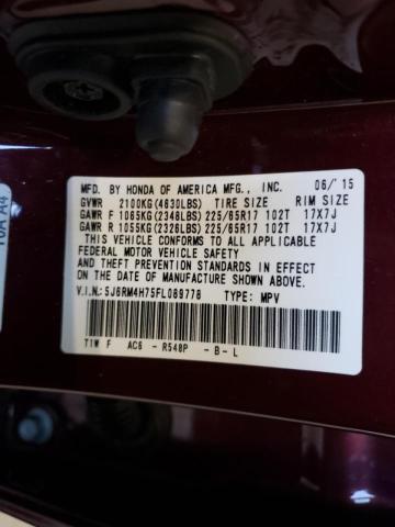 Photo 10 from auction – 2015 HONDA CR-V EXL with VIN 5J6RM4H75FL089778
