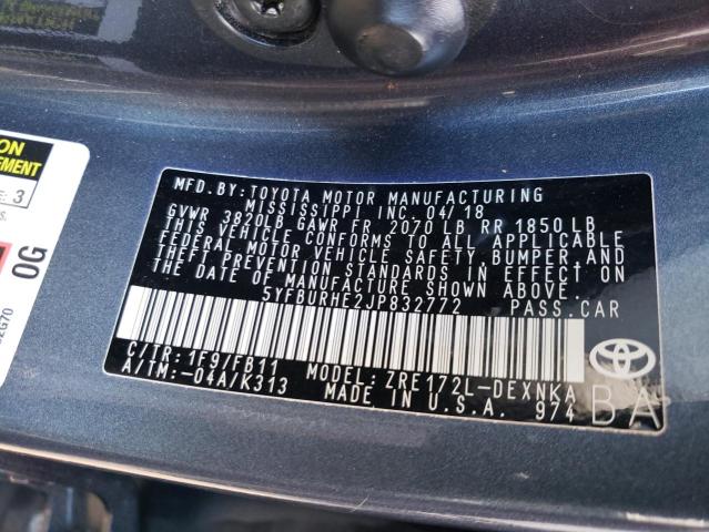 Photo 10 from auction – 2018 TOYOTA COROLLA L with VIN 5YFBURHE2JP832772