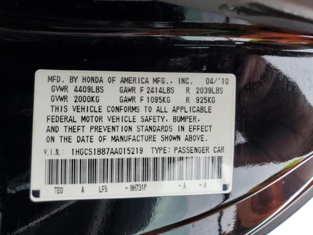Photo 10 from auction – 2010 HONDA ACCORD EXL with VIN 1HGCS1B87AA015219