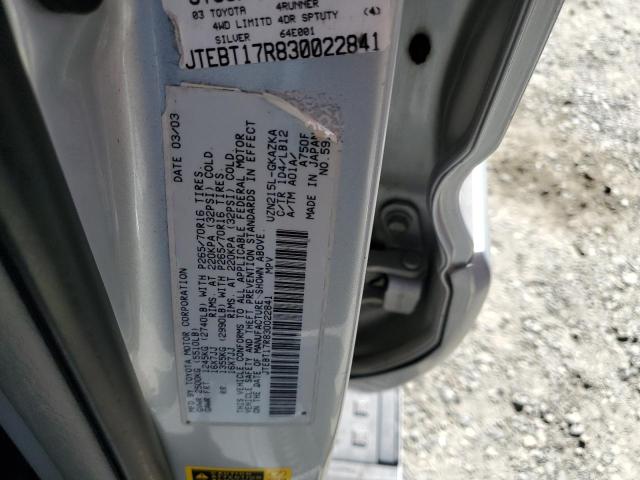 Photo 10 from auction – 2003 TOYOTA 4RUNNER LI with VIN JTEBT17R830022841