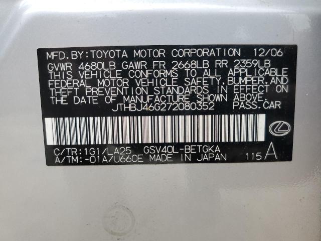Photo 10 from auction – 2007 LEXUS ES 350 with VIN JTHBJ46G272080352