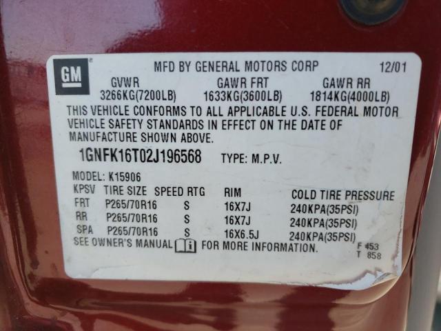 Photo 10 from auction – 2002 CHEVROLET SUBURBAN K with VIN 1GNFK16T02J196568