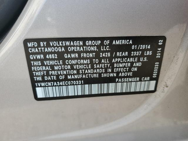 Photo 10 from auction – 2014 VOLKSWAGEN PASSAT SEL with VIN 1VWCN7A34EC070331