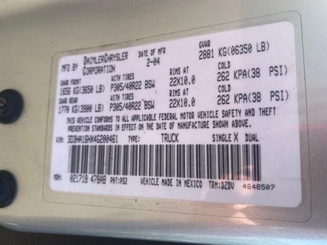 Photo 10 from auction – 2004 DODGE RAM SRT10 with VIN 3D3HA16HX4G200461