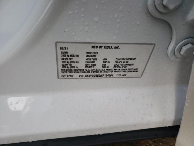 Photo 10 from auction – 2021 TESLA MODEL Y with VIN 5YJYGDEE9MF134684
