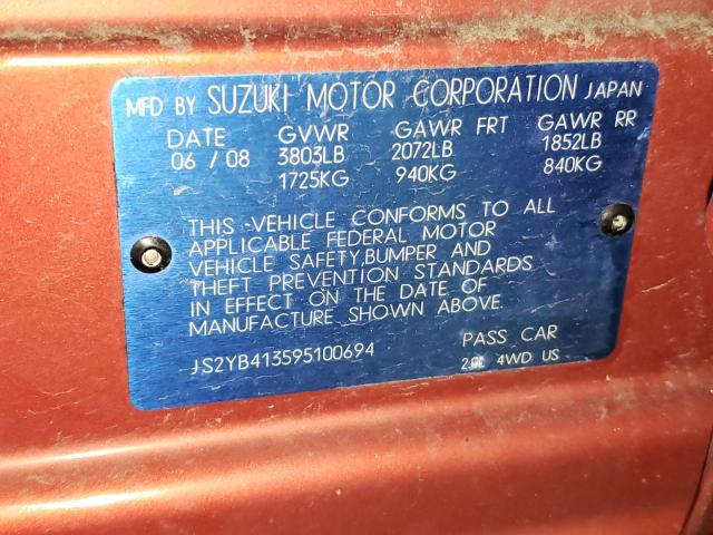 Photo 10 from auction – 2009 SUZUKI SX4 TECHNO with VIN JS2YB413595100694