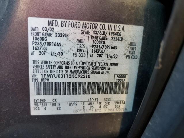 Photo 10 from auction – 2002 FORD ESCAPE with VIN 1FMYU03112KC92210