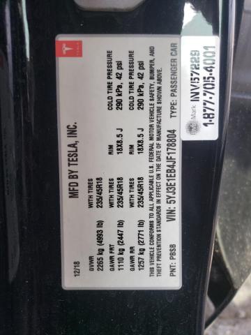 Photo 10 from auction – 2018 TESLA MODEL 3 with VIN 5YJ3E1EB4JF178804
