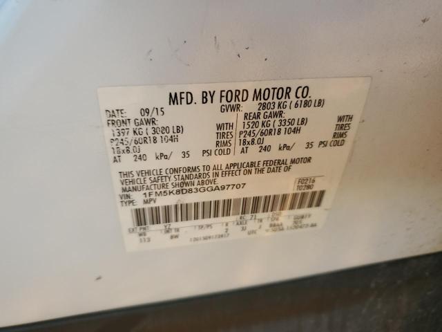 Photo 10 from auction – 2016 FORD EXPLORER X with VIN 1FM5K8D83GGA97707