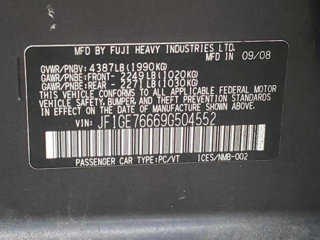 Photo 10 from auction – 2009 SUBARU IMPREZA WR with VIN JF1GE76669G504552