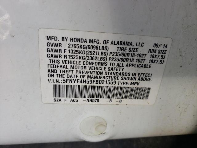 Photo 10 from auction – 2015 HONDA PILOT EXL with VIN 5FNYF4H59FB021559