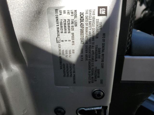 Photo 10 from auction – 2008 PONTIAC TORRENT with VIN 2CKDL43F986070947