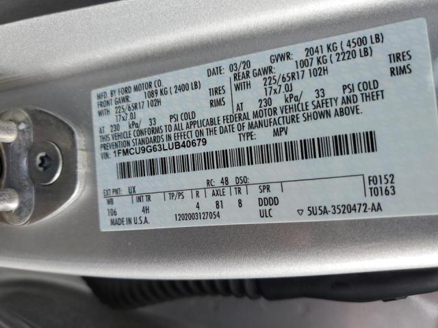 Photo 10 from auction – 2020 FORD ESCAPE SE with VIN 1FMCU9G63LUB40679