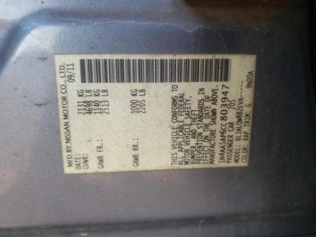 Photo 10 from auction – 2012 NISSAN MAXIMA S with VIN 1N4AA5AP6CC803947