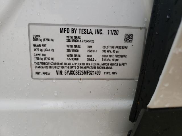 Photo 10 from auction – 2021 TESLA MODEL X with VIN 5YJXCBE25MF321499