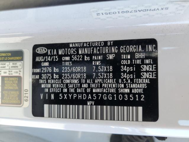 Photo 10 from auction – 2016 KIA SORENTO EX with VIN 5XYPHDA57GG103512