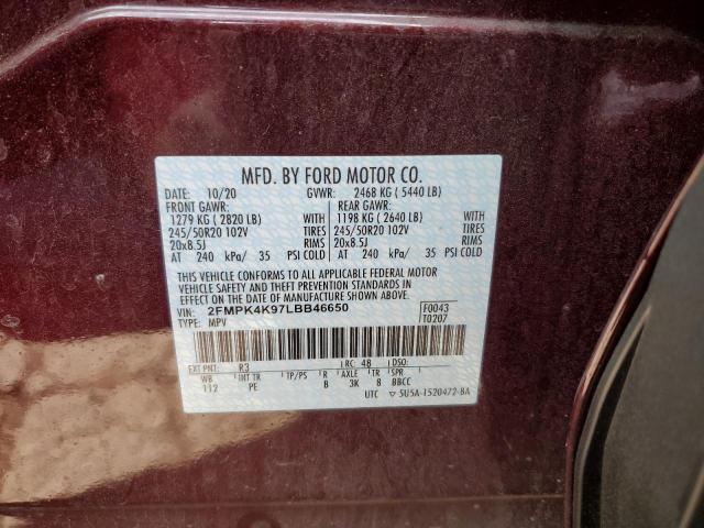 Photo 10 from auction – 2020 FORD EDGE TITAN with VIN 2FMPK4K97LBB46650