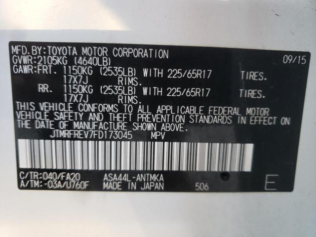 Zdjęcie 10 z aukcji – 2015 TOYOTA RAV4 XLE z VIN JTMRFREV7FD173045