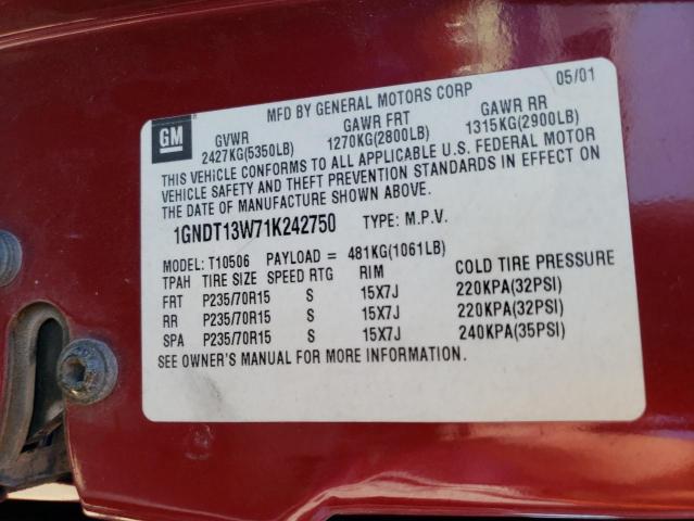 Photo 10 from auction – 2001 CHEVROLET BLAZER with VIN 1GNDT13W71K242750