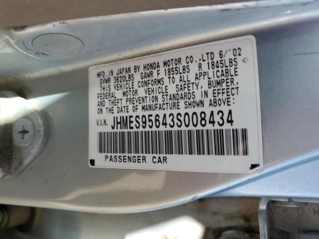Photo 10 from auction – 2003 HONDA CIVIC HYBR with VIN JHMES95643S008434