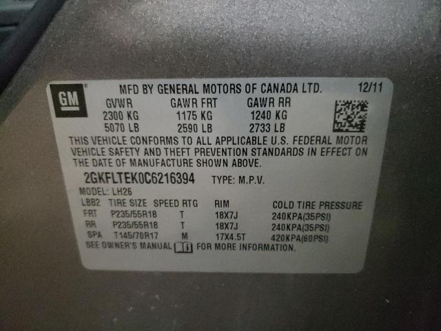 Photo 10 from auction – 2012 GMC TERRAIN SL with VIN 2GKFLTEK0C6216394