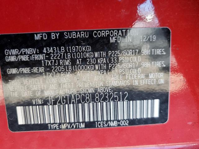 Photo 10 from auction – 2020 SUBARU CROSSTREK with VIN JF2GTAPC8L8232512