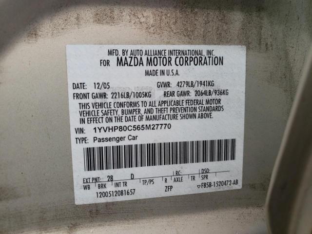 Photo 10 from auction – 2006 MAZDA MAZDA6 with VIN 1YVHP80C565M27770