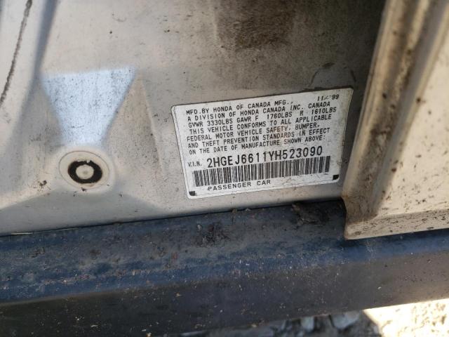 Photo 10 from auction – 2000 HONDA CIVIC BASE with VIN 2HGEJ6611YH523090