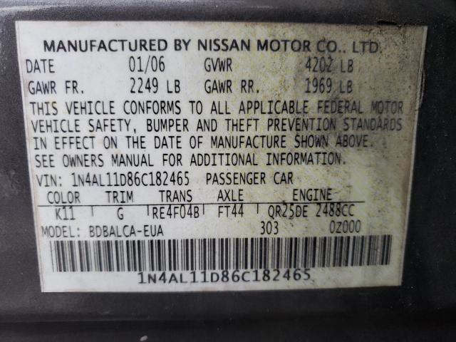 Photo 10 from auction – 2006 NISSAN ALTIMA S with VIN 1N4AL11D86C182465