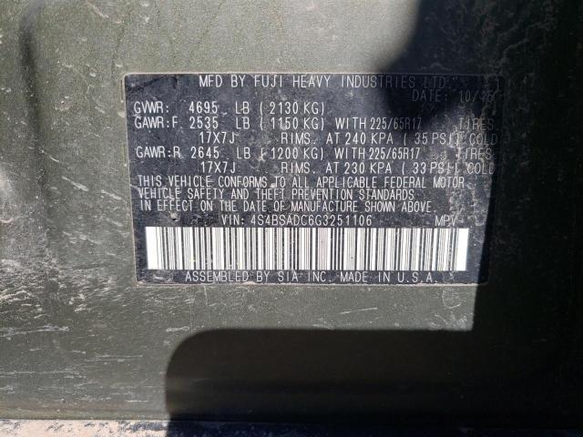 Photo 10 from auction – 2016 SUBARU OUTBACK 2. with VIN 4S4BSADC6G3251106