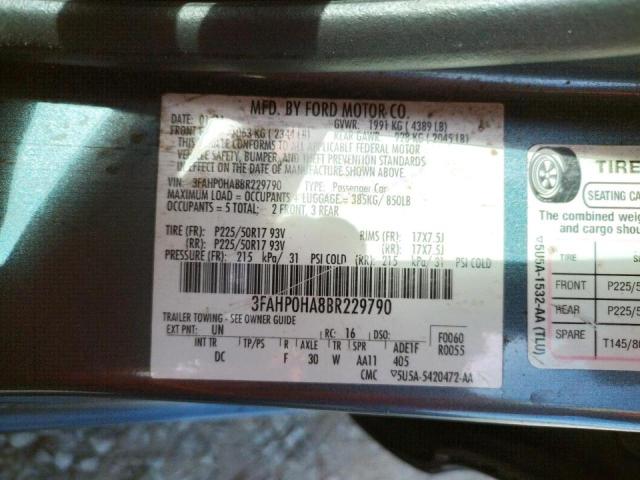 Photo 10 from auction – 2011 FORD FUSION SE with VIN 3FAHP0HA8BR229790