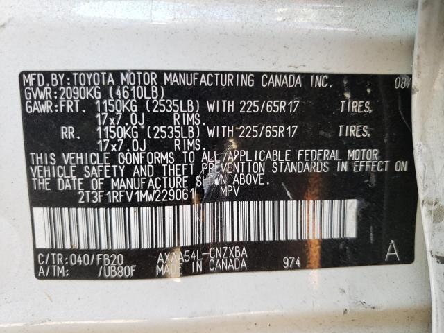 Photo 10 from auction – 2021 TOYOTA RAV4 LE with VIN 2T3F1RFV1MW229061