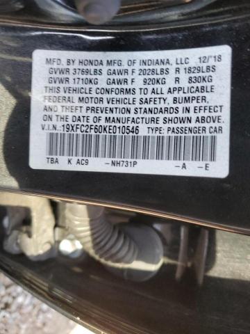 Photo 10 from auction – 2019 HONDA CIVIC LX with VIN 19XFC2F60KE010546