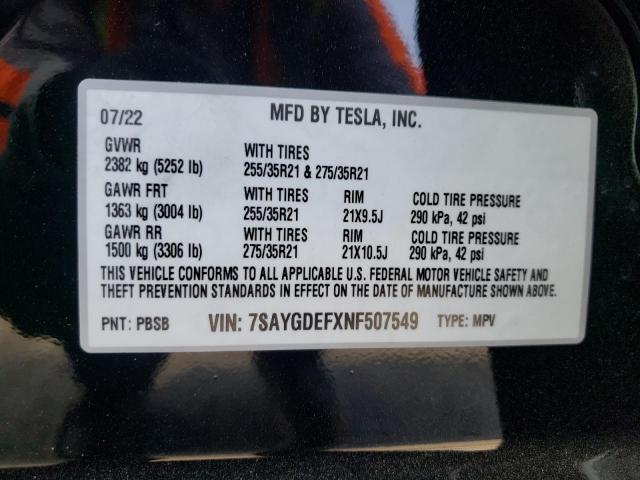 Photo 10 from auction – 2022 TESLA MODEL Y with VIN 7SAYGDEFXNF507549