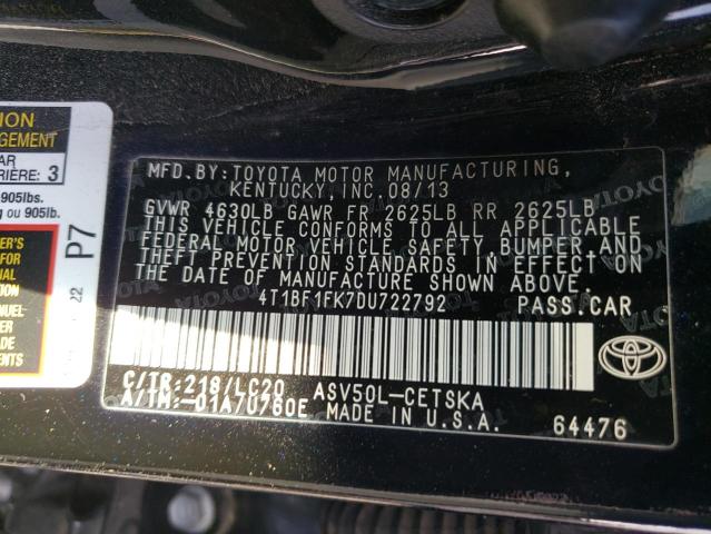 Photo 10 from auction – 2013 TOYOTA CAMRY L with VIN 4T1BF1FK7DU722792