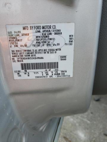 Photo 10 from auction – 2005 FORD F150 with VIN 1FTRX04W55KE49686