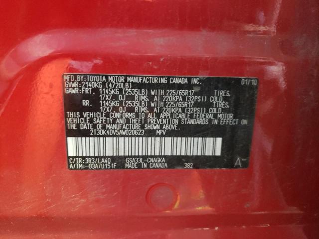 Photo 10 from auction – 2010 TOYOTA RAV4 LIMIT with VIN 2T3DK4DV5AW020623