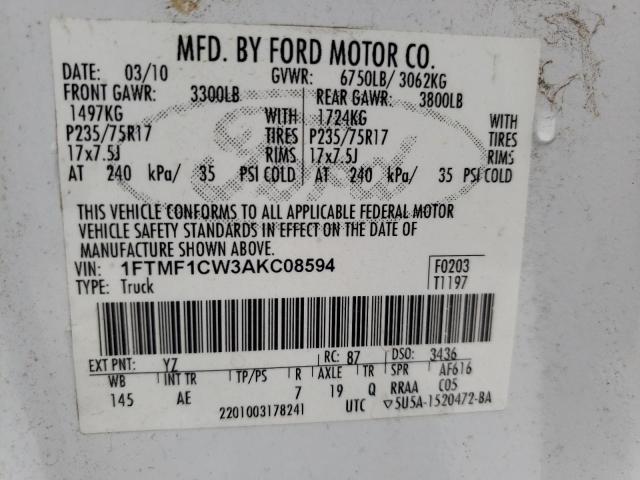 Photo 10 from auction – 2010 FORD F150 with VIN 1FTMF1CW3AKC08594