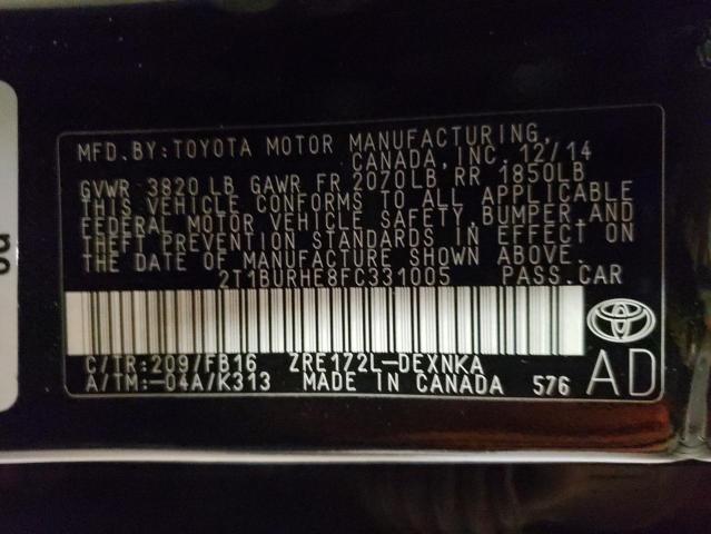Photo 10 from auction – 2015 TOYOTA COROLLA L with VIN 2T1BURHE8FC331005