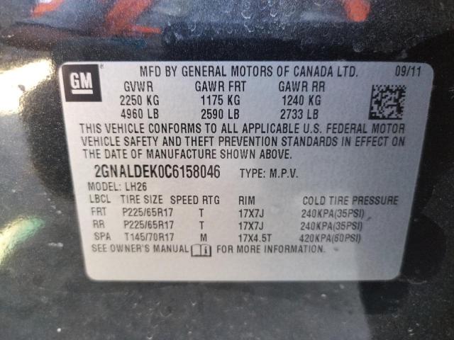 Photo 10 from auction – 2012 CHEVROLET EQUINOX LT with VIN 2GNALDEK0C6158046