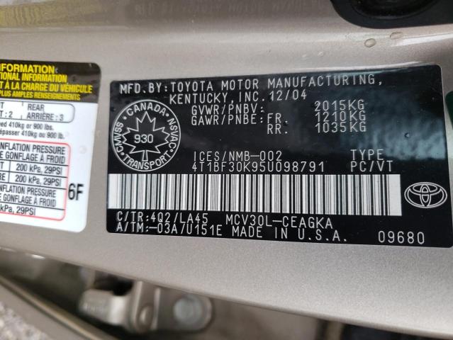 Photo 10 from auction – 2005 TOYOTA CAMRY LE with VIN 4T1BF30K95U098791