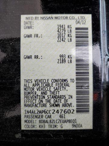 Photo 10 from auction – 2012 NISSAN ALTIMA BAS with VIN 1N4AL2AP6CC247602
