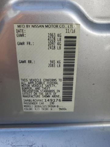 Photo 10 from auction – 2019 NISSAN ALTIMA SR with VIN 1N4BL4CV4KC149176