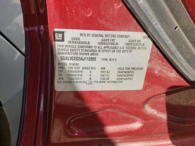 Photo 10 from auction – 2010 BUICK ENCLAVE CX with VIN 5GALVCED3AJ112865