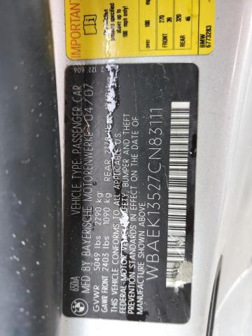 Photo 10 from auction – 2007 BMW 650 I with VIN WBAEK13527CN83111