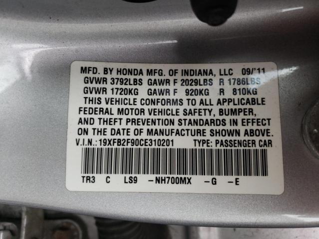 Photo 10 from auction – 2012 HONDA CIVIC EXL with VIN 19XFB2F90CE310201