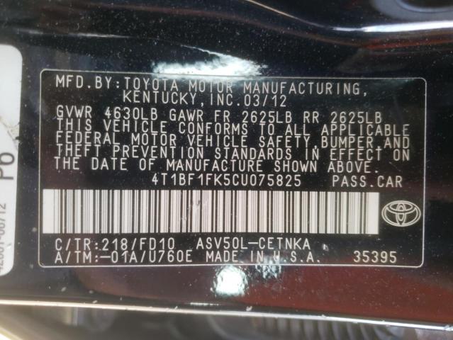 Photo 10 from auction – 2012 TOYOTA CAMRY BASE with VIN 4T1BF1FK5CU075825