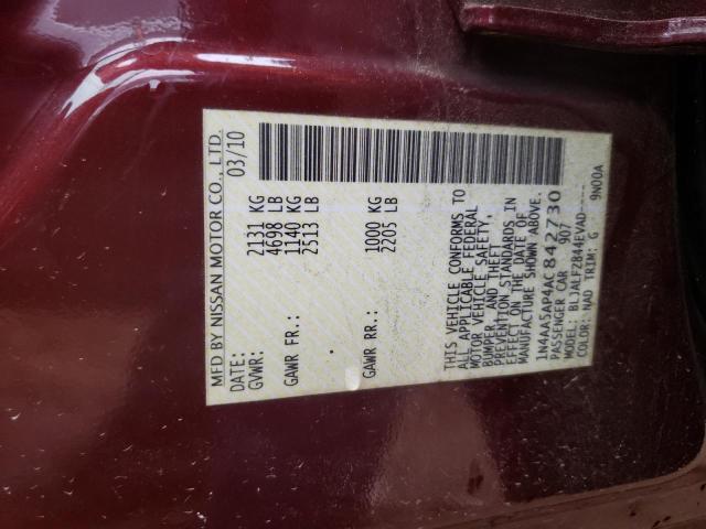 Photo 10 from auction – 2010 NISSAN MAXIMA S with VIN 1N4AA5AP4AC842730